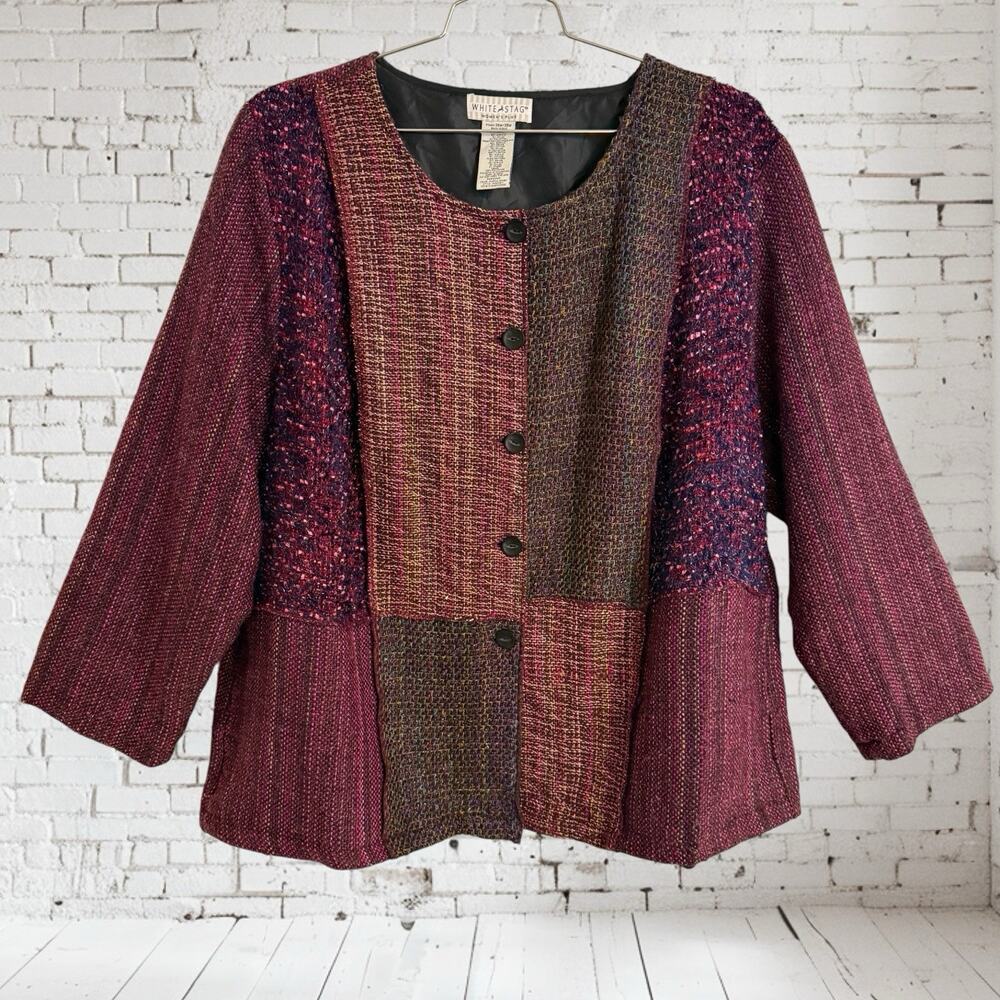 Vintage‎ White Stag Tweed Jacket Womens Plus Size 26W/28W Lagenlook patchwork 3X